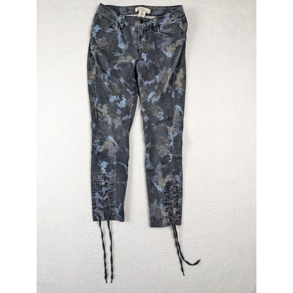 LOGG Womens Denim Jeans Size 6 Blue Camo Print Lace Up Ankles H&M